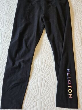 Peloton Black Leggings with Multicolor Logo Down Leg